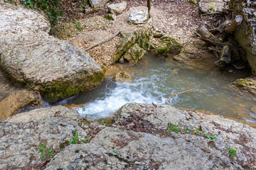 nature park , a walk along the riverbed with an overview of the stone bottom and banks