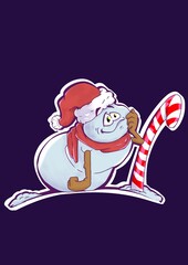 Snowman excited for winter holiday, cartoon designs character for holiday event, winter, Christmas, designs suits for package background, sticker, gifts 