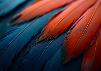 Obraz premium Vibrant orange and blue feathers delicately arranged on a flat surface