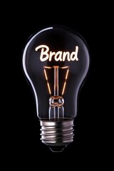 A light bulb with the word Brand written on it, black background.