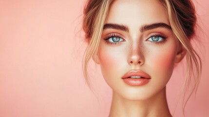 Fototapeta premium Close-Up Portrait of a Beautiful Woman with Flawless Skin and Gorgeous Eyes