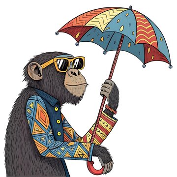 A beast umbrella using a monkey with waring sunglass,ai generative
