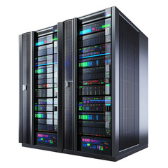 server rack with servers isolated on transparent white background, clipping path
