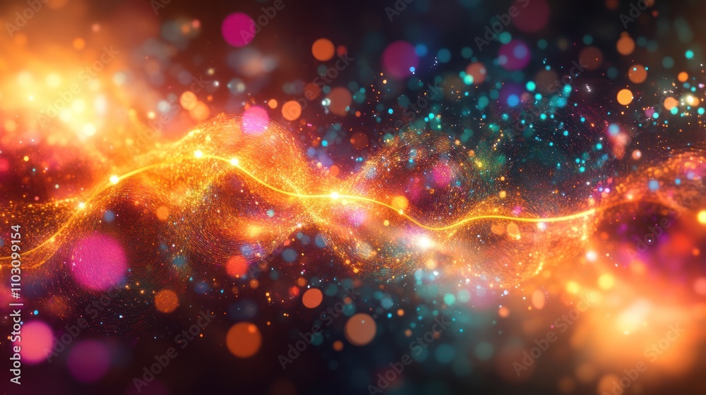 Poster a glowing digital network grid in a dark space representing quantum communication lines flowing acro