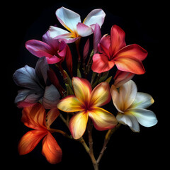 Obraz premium frangipani flowers, flower, floral, botanical, plant, leaves, bloom, blossom, nature, feminine, logo, banner, marketing 