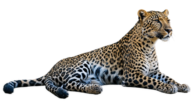 Lying Leopard Isolated on White Background  
