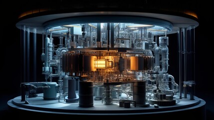 Detailed cross section of the internal structure and components of a nuclear reactor core within a high tech industrial power facility
