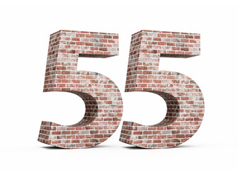 Number Fifty Five 55 Digit Made Of Old Grunge Texture Wall Of Bricks 3D Illustration