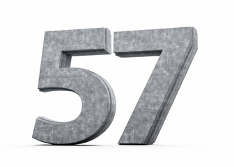 Concrete Number Fifty Seven 57 Digit Made Of Grey Concrete Stone White Background 3d Illustration
