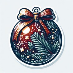 Obraz premium Ornate ornament with pine branches, stars, and a red ribbon, ideal for holiday decoration