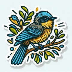 Obraz premium Colorful bird perched on a branch with vibrant leaves in an artistic style