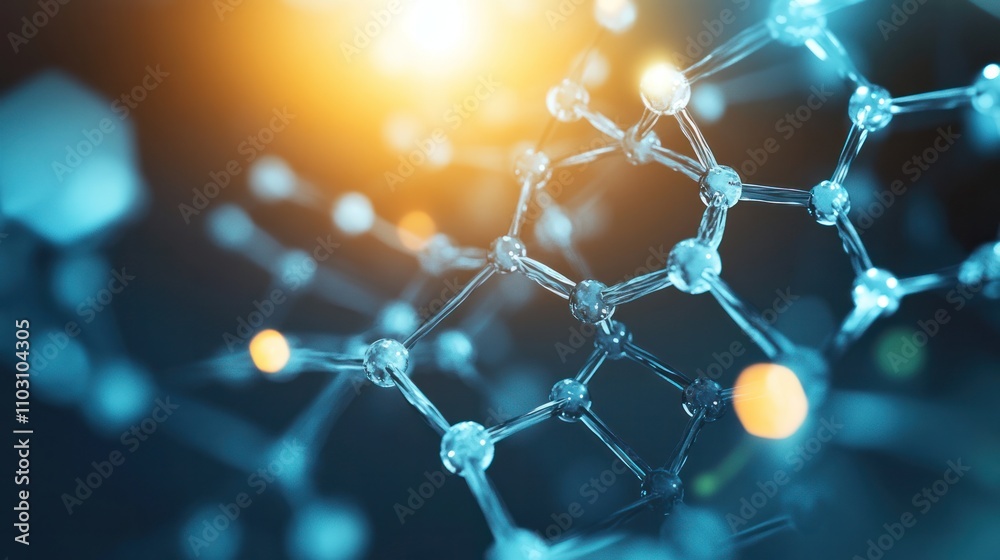 Poster a dna strand with transparent hexagonal elements interlinked around it in a network pattern on a lig