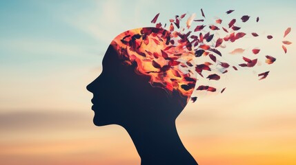 A swirling vortex of colors and light emanating from a silhouetted human head, representing the abstract nature of thoughts, dreams, and consciousness.