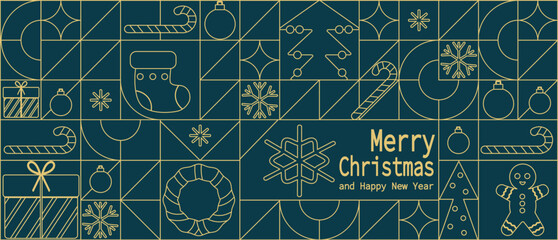 Christmas abstract. Christmas geometric background. Christmas pattern, with simple line elements. Merry Christmas and Happy New Year abstract line design. Mosaic and Scandinavian style.