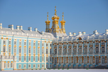 The domes of the Resurrection Church and the Catherine Palace. Pushkin (Tsarskoye Selo), Russia