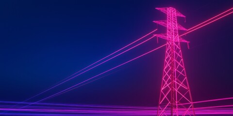 Forecast for peak energy concept Vibrant electric tower with neon light effects against a dark background.