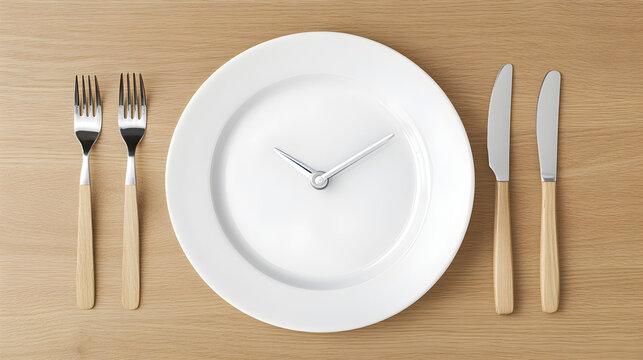 Clock on empty plate symbolizing intermittent fasting and healthy lifestyle