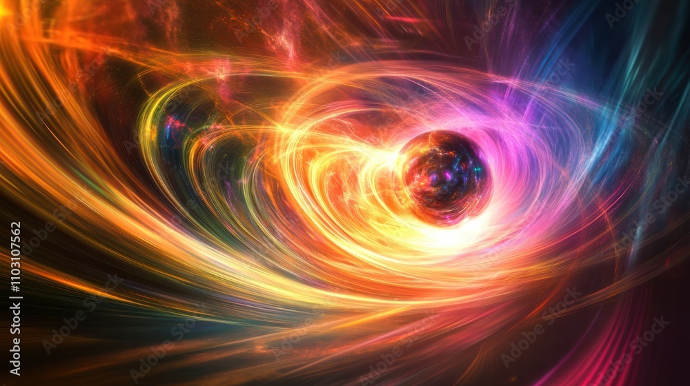 Poster subatomic particles in motion inside a quantum field
