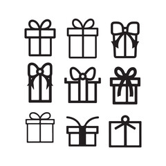 silhouette gift boxes set, present boxes icons sets, Christmas gift boxes, Gift boxes with ribbon icons Set, vector illustration, Surprising gift boxes, vector icons, vector symbol, Christmas gifts,