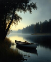 Misty Morning on the Tranquil Lake