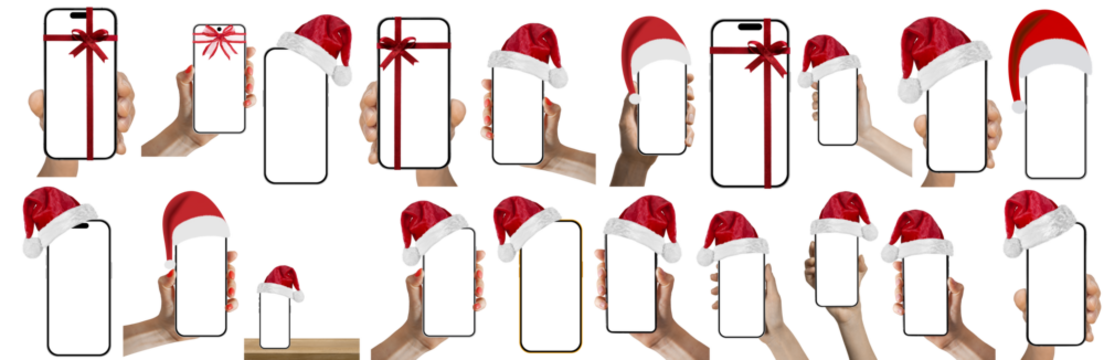 phone with a Santa Claus hat for Christmas - Powered by Adobe