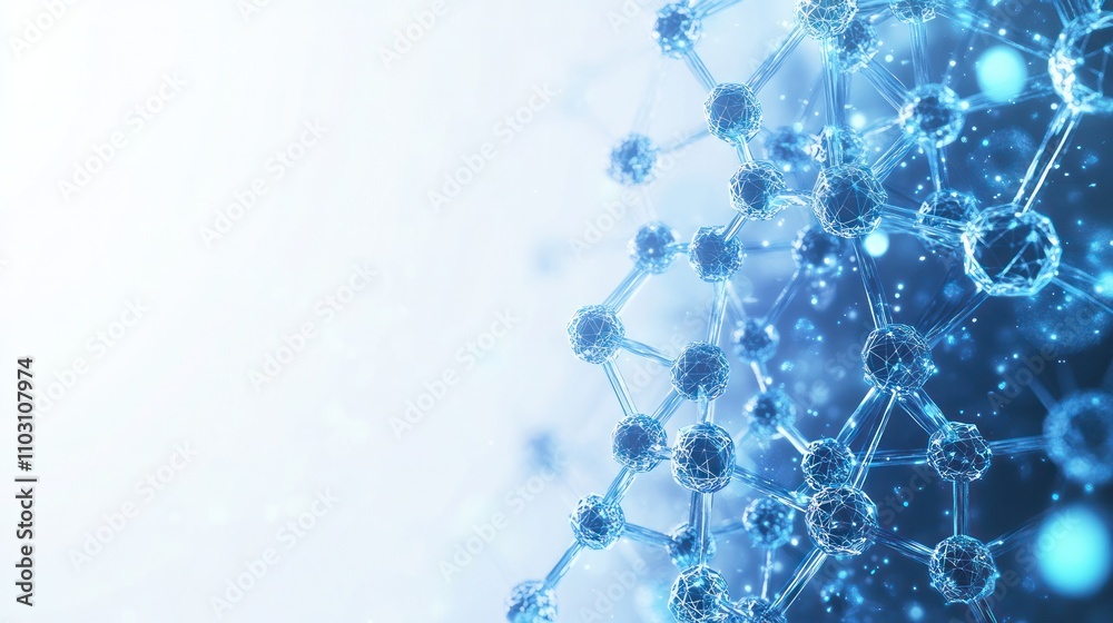 Aufkleber a dna strand with transparent hexagonal elements interlinked around it in a network pattern on a lig