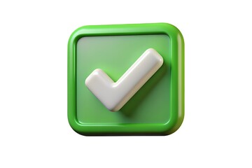 Green check mark 3d icon, figure, object, vector, on white background