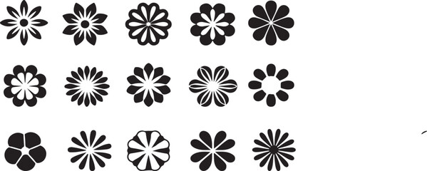 Set of trendy flower silhouette, floral symmetrical shape vector, plant symbols in Y2K aesthetics, Collection of various form, stickers assets, abstract geometric graphic elements