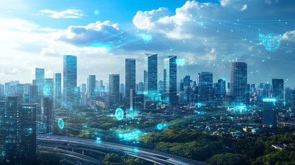 Fototapeta premium Futuristic City: Technology and Nature in Perfect Harmony, The City of Tomorrow's Ideal Balance