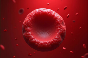 A microscopic view of red blood cells floating in a vibrant red fluid.
