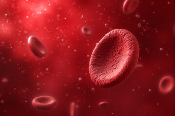 A microscopic view of red blood cells floating in a vibrant red fluid.