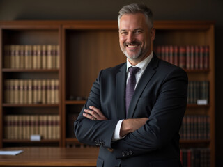 A photo of a lawer smile in the office