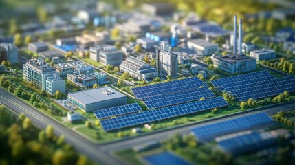 Obraz premium Decentralized Solar Energy Distribution Model in Tech Park: Microgrid System Demonstrating Benefits