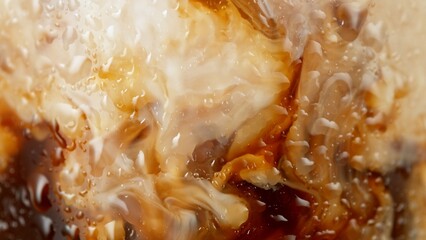 Macro Shot of Pouring Milk into Ice Coffee, Close-up
