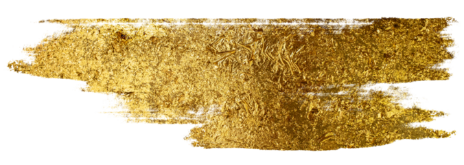 Gold foil from paint brush isolated against transparent background. Shiny gold foil abstract background.