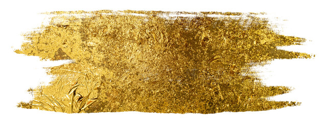 Gold foil from paint brush isolated against transparent background. Shiny gold foil abstract background.