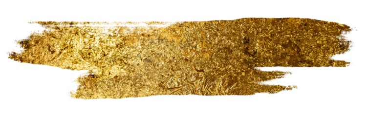 Gold foil from paint brush isolated against transparent background. Shiny gold foil abstract background.