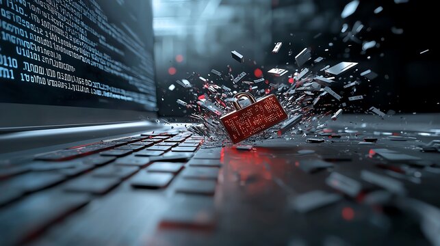 Cybersecurity concept with digital explosion