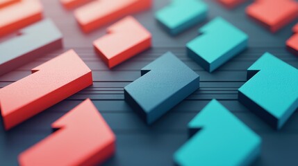 Three dimensional arrows pointing in different directions, creating a sense of depth and perspective, ideal for visualizing complex decisions.