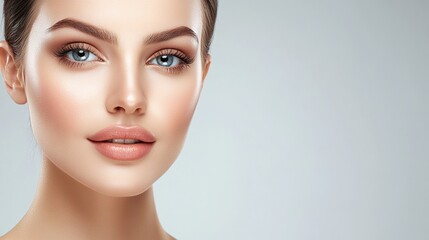 Fototapeta premium Close-Up Portrait of Beautiful Woman with Perfect Skin and Blue Eyes