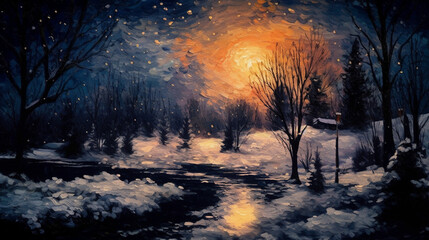 a starry, snowy winter night