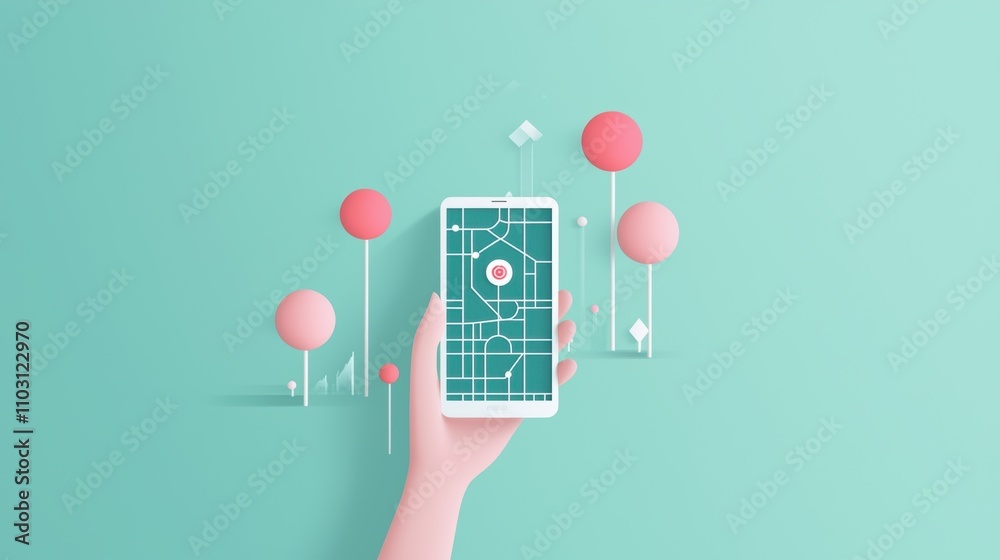 Poster a hand holding a smartphone with a network map displayed on the screen, representing the ability to 