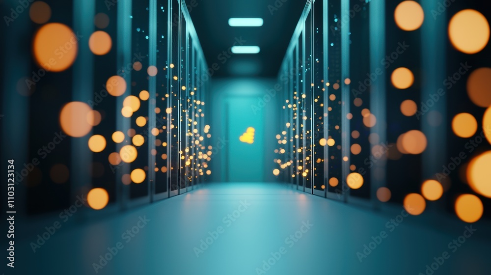 Poster a server room with rows of glowing servers and network equipment, highlighting the physical infrastr