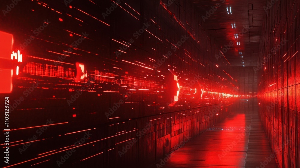 Poster abstract red light tunnel with dynamic motion for futuristic concepts