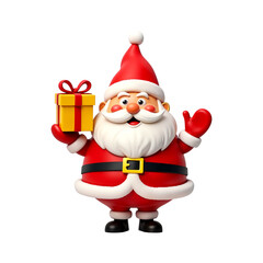 Fototapeta premium 3d cartoon Santa Claus with gift box isolated on transparent background. Santa png. Christmas. New year