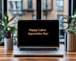 Modern Corporate Thank-You Email on Laptop for Labor Day, Thanksgiving, and Employee Appreciation Events