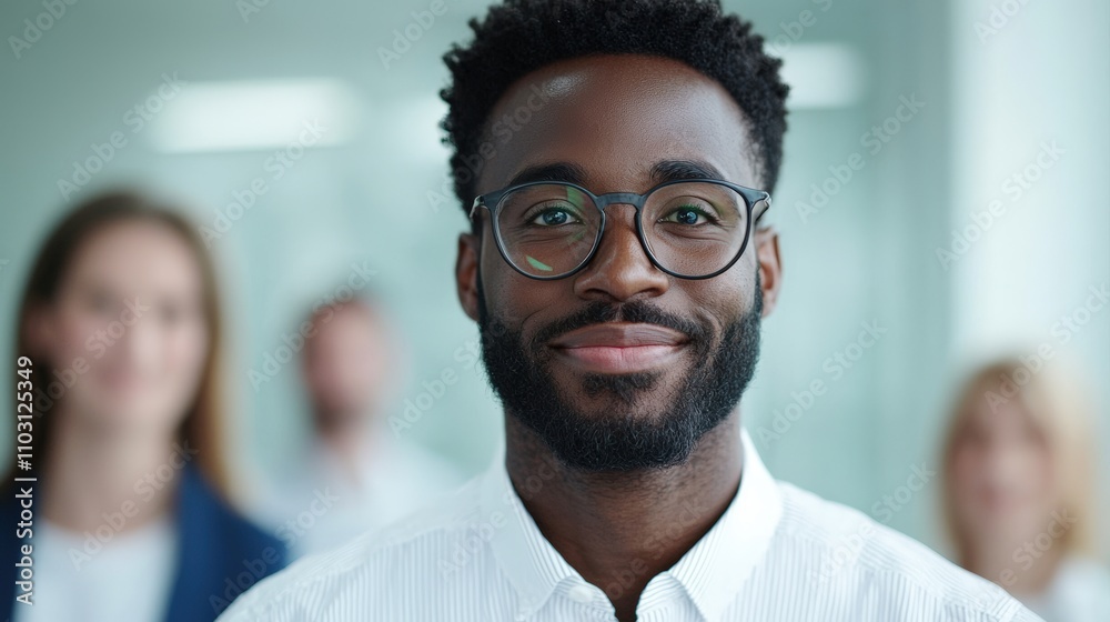 Aufkleber professional portrait of a smiling man in an office setting urban environment close-up
