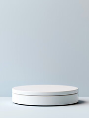 White podium for display product is on a blue background