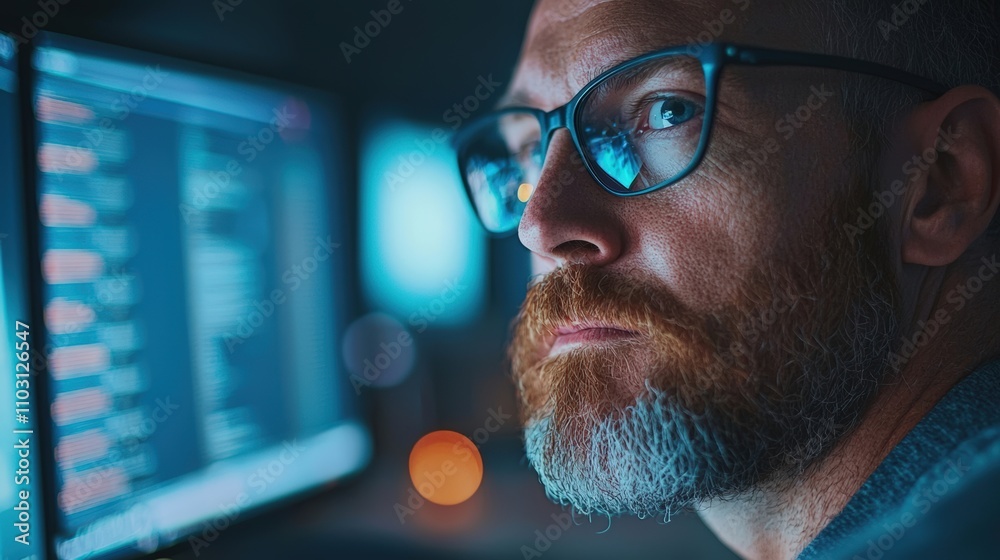 Aufkleber intimate home office tech professional's close-up data analysis in digital workspace