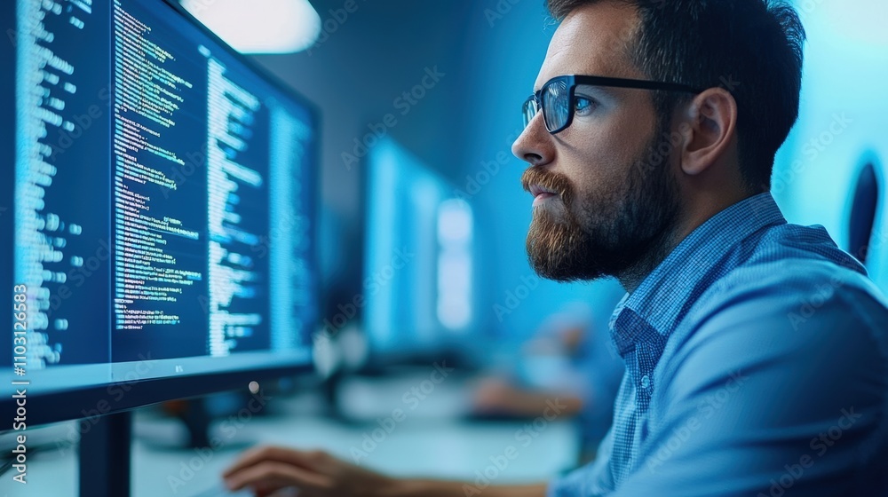 Aufkleber Modern workspace tech expert analyzing code and digital content